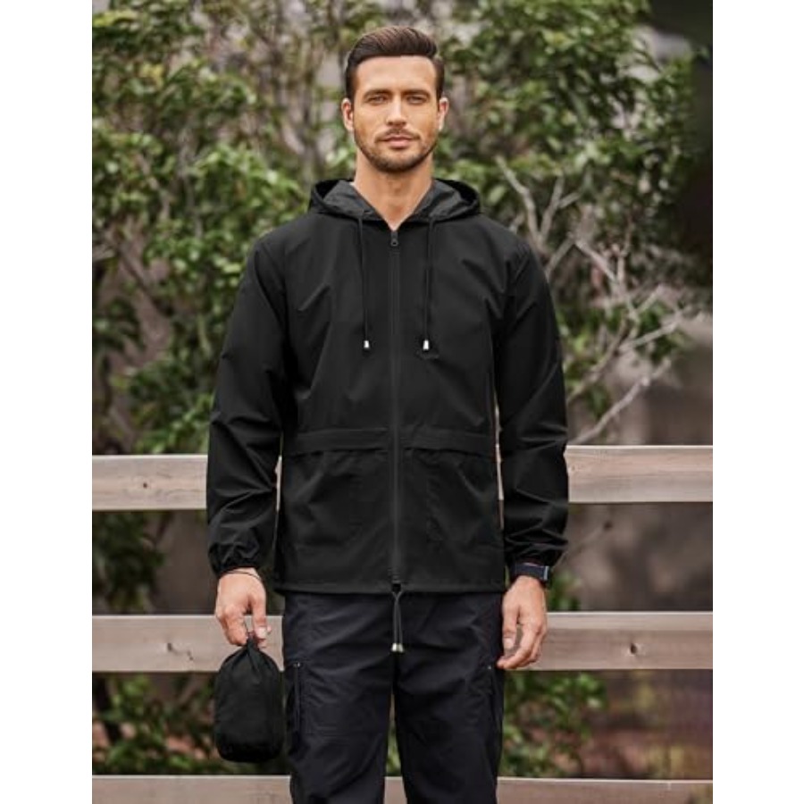 Mens Packable Rain Jacket Ligh - Cycling Gear In Rain avaliação e preço
