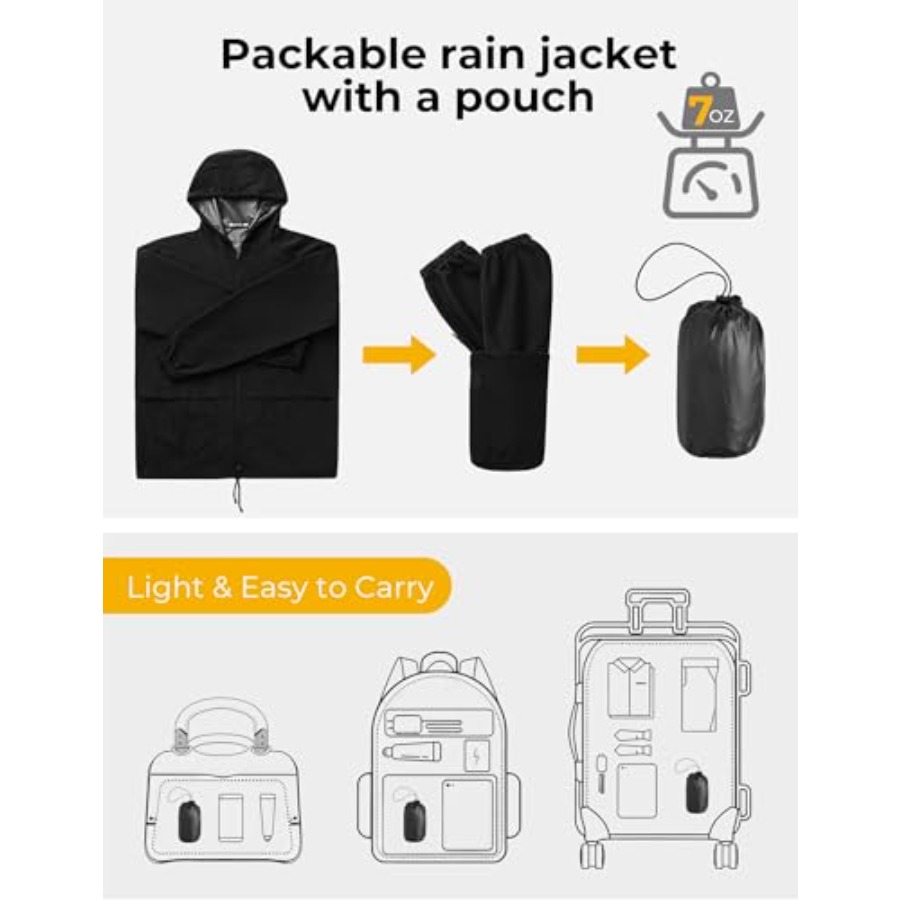 Mens Packable Rain Jacket Ligh - Cycling Gear In Rain avaliação e preço